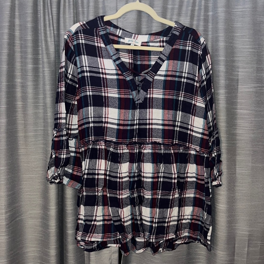 Grace & Lace soft flannel plaid tunic sz L